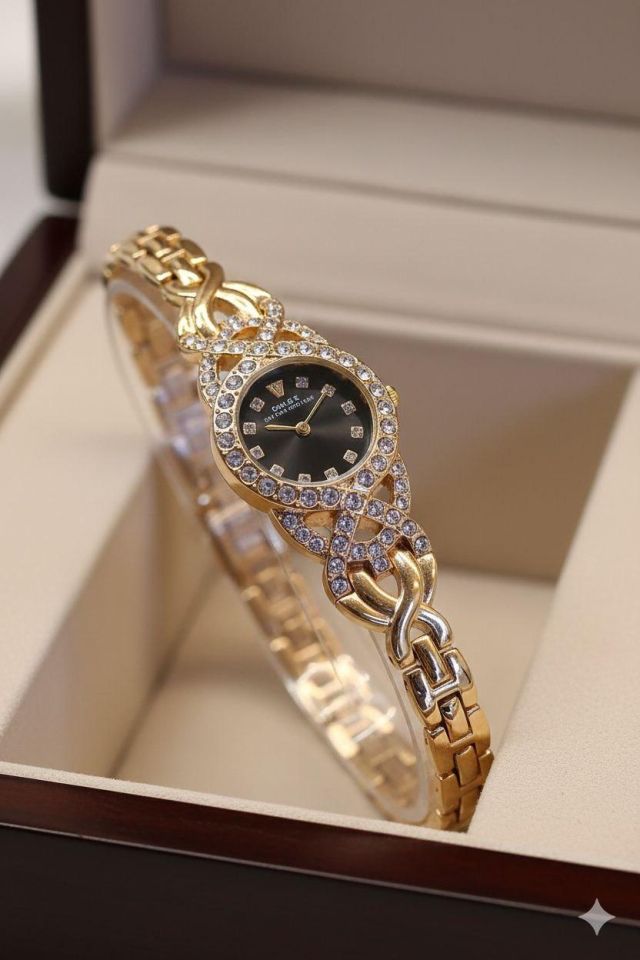 اسوره ساعه بلاسترس ذهبي وفضي الوان