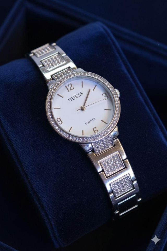 ساعه معدن استيك مربع استرس ذهبي وفضي