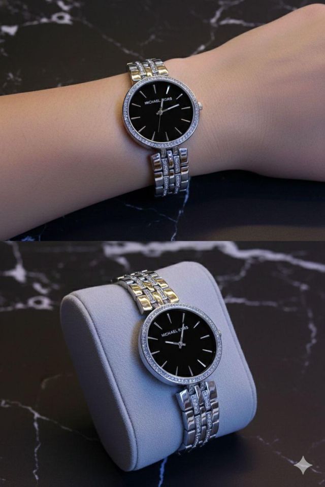 ساعه ذهبي وفضي استيك معدن بلاسترس